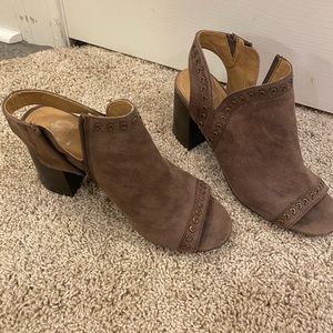 COPY - New Directions brown peep toe ankle boots, zip up sides, size 7.5